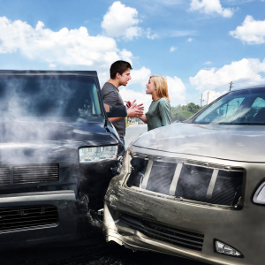 two drivers arguing after getting into a car accident