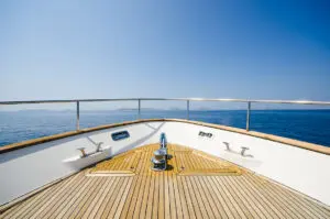 Wide angle shot of front of the yacht in summer time boating accidents lawyer