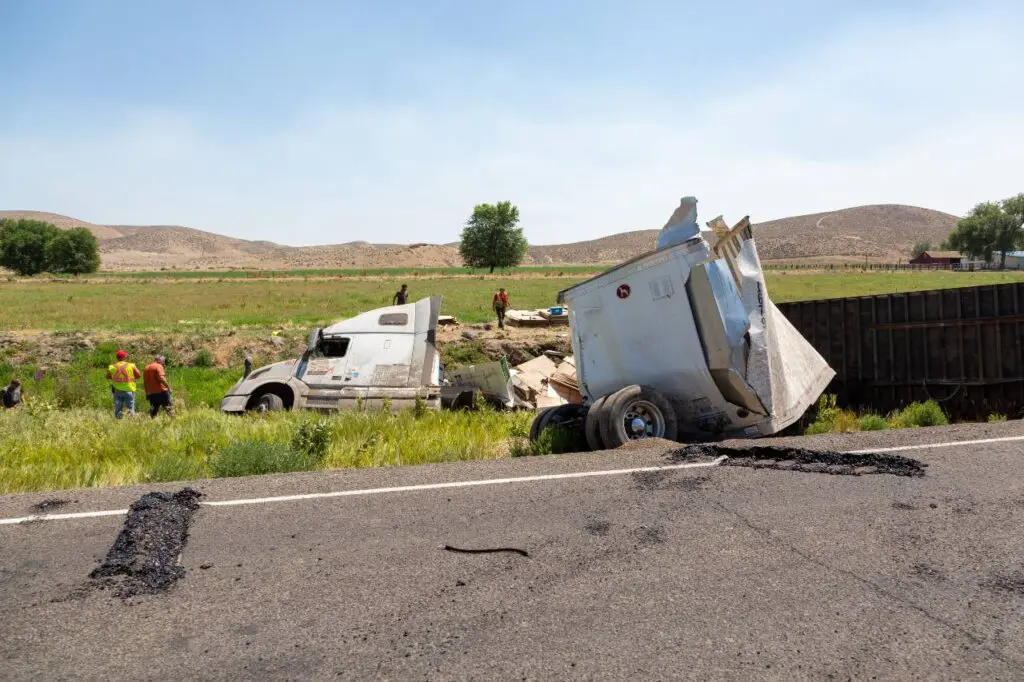 Truck lying on the side of the road in Pennsylvania