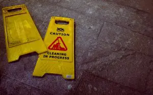 slip and fall warning sign on the ground