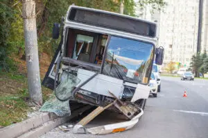 Damaged bus involved in a bus accident in Reading, PA