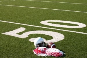 sports equipment on a football field