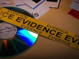 CD with evidence documents and evidence warning tape